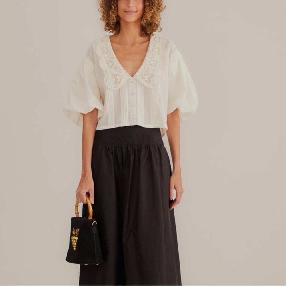 Farm Rio off-white Richelieu collar shirt
